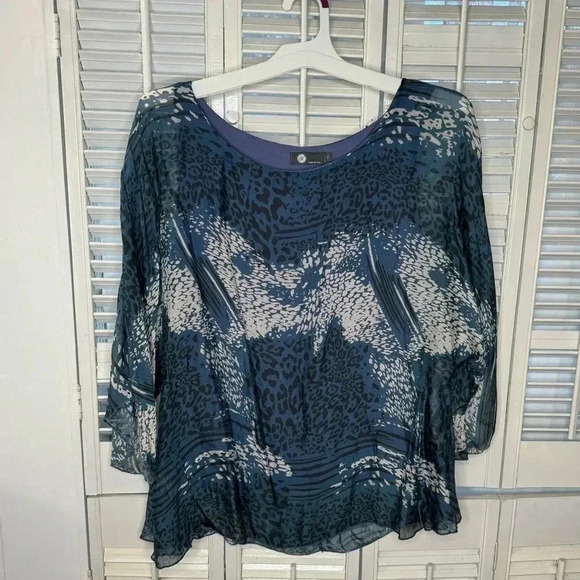 Blue leopard print silk blouse - Picture 2 of 5